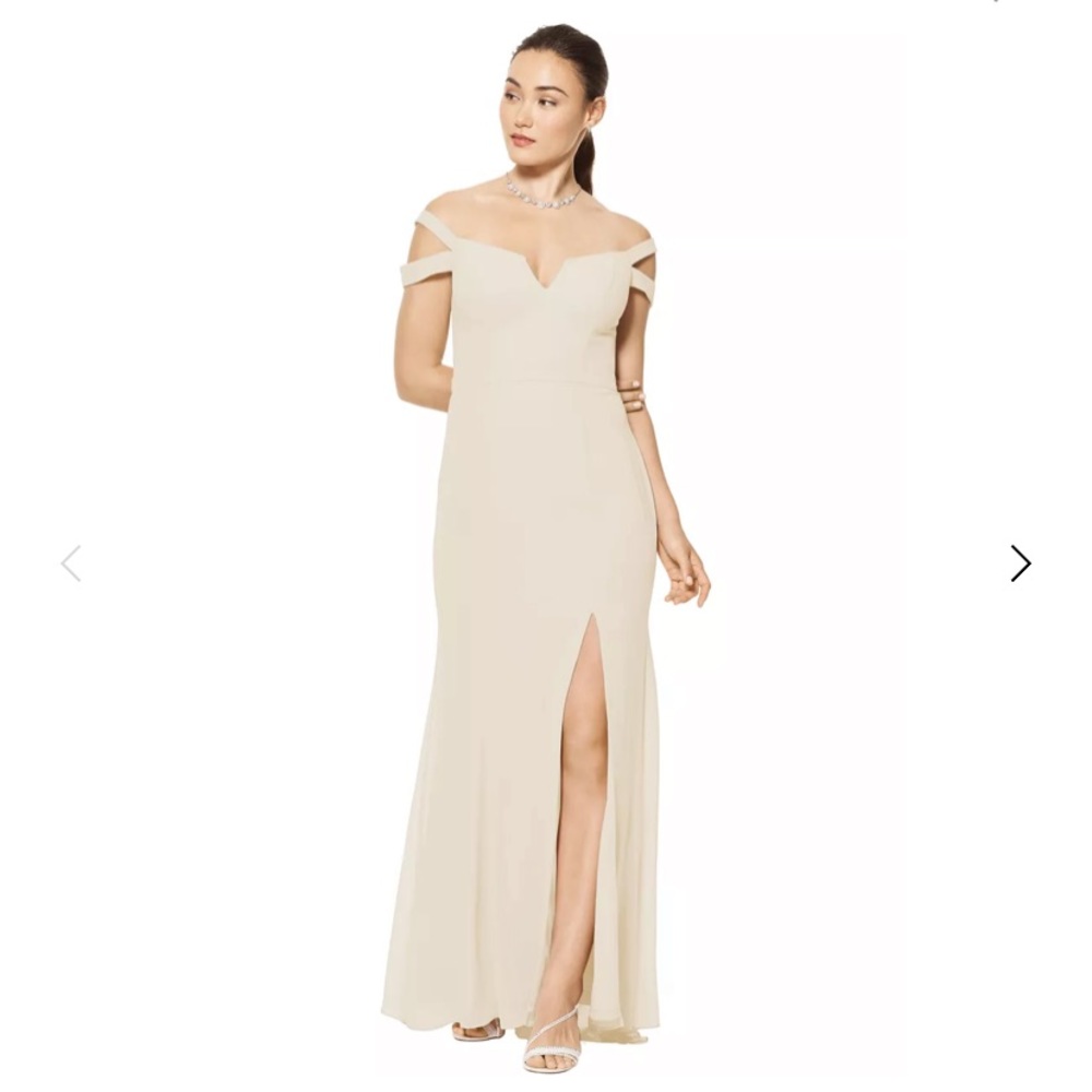 Bill Levkoff champagne off the shoulder a-line bridesmaid dress